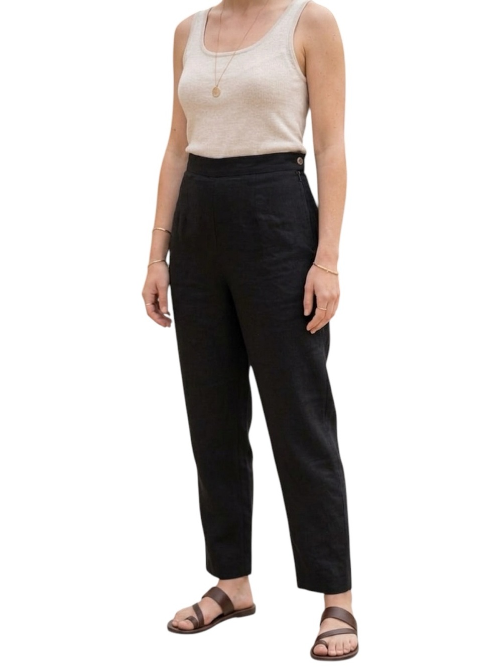Talbots 100% Irish Linen Pants High Waisted Side Zip Straight Leg Black